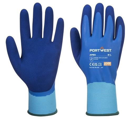  PORTWEST Liquid Pro tenyerén mártott latex védőkesztyű S-es méret kék (AP80B4RS) 