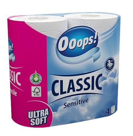  Ooops! Classic kistekercses toalettpapír 3 rétegű, 4 tekercs sensitive (KTC30042075) 