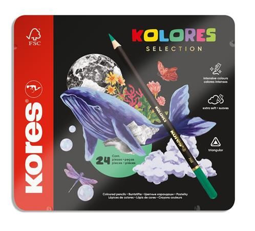  Kores Kolores Selection háromszögletű színes ceruza készlet fém dobozban, 24 különböző szín (93325) 
