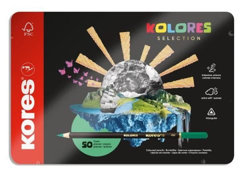  Kores Kolores Selection háromszögletű színes ceruza készlet fém dobozban, 50 különböző szín (93351) 