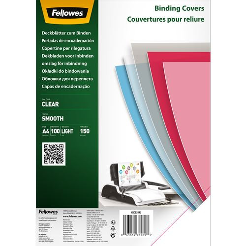  Fellowes víztiszta PET előlap spirálozáshoz, 150 mikron, A4 (5384501) 