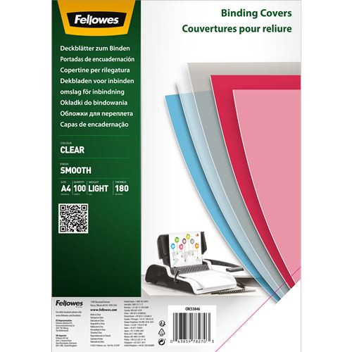  Fellowes víztiszta PET előlap spirálozáshoz, 180 mikron, A4 (5384601) 