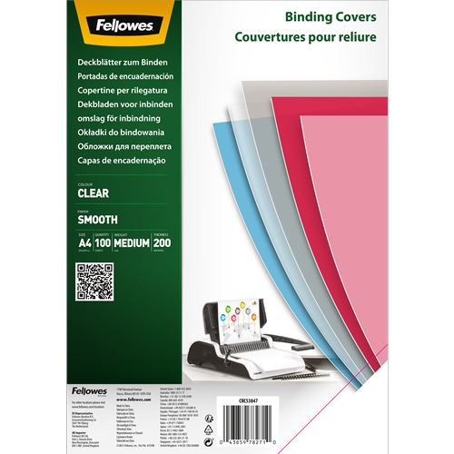  Fellowes víztiszta PET előlap spirálozáshoz, 200 mikron, A4 (5384701) 