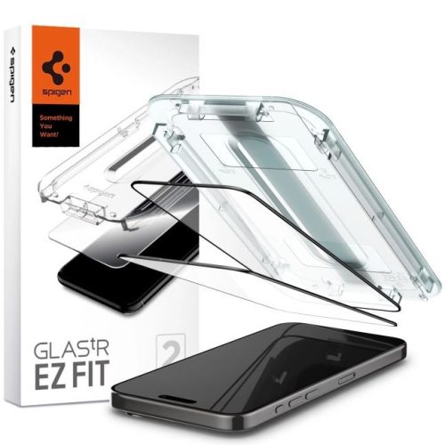  Spigen Glass tR EZ Fit iPhone 15 Pro kijelzővédő fekete kerettel (AGL06893) 