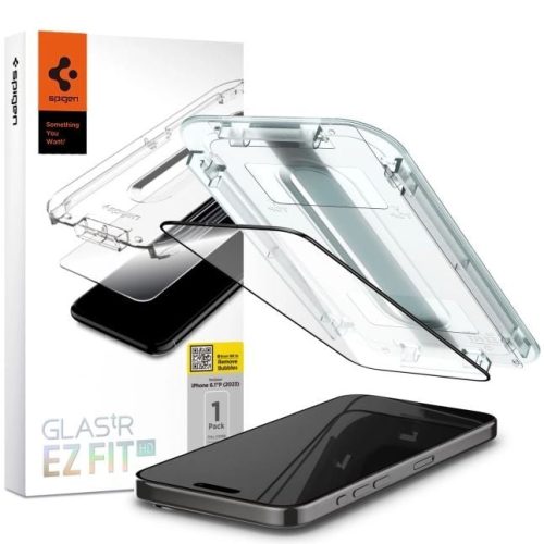  Spigen Glass tR EZ Fit HD iPhone 15 Pro edzett üveg kijelzővédő fekete peremmel (AGL06899) 