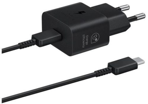  Samsung USB-C hálózati töltő 25W + USB-C - USB-C kábel fekete "Gigapack csomagolás" (EP-T2510EBE) 