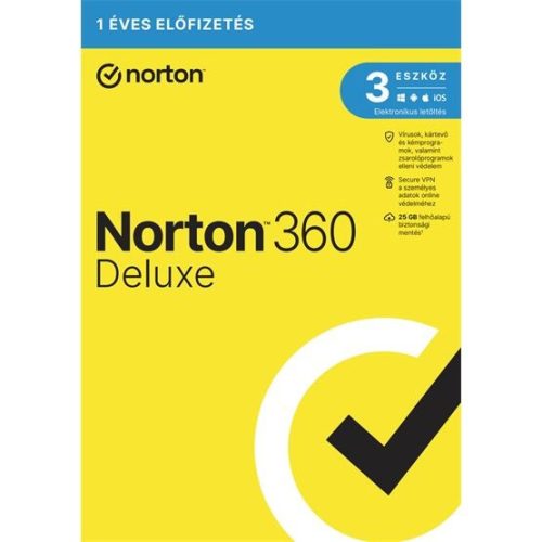  NortonLifeLock Norton 360 Deluxe 25GB HU 1 felhasználó 3 eszköz 1 év dobozos vírusirtó szoftver (21416696) 