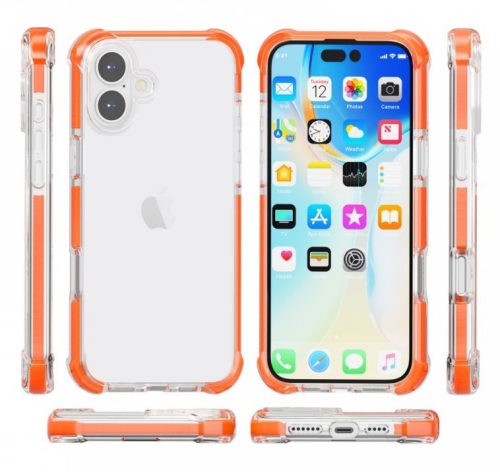  Cellect iPhone 16 Plus ütésálló szilikon tok átlátszó-narancssárga (CEL-SCK-IPH16P-O) 