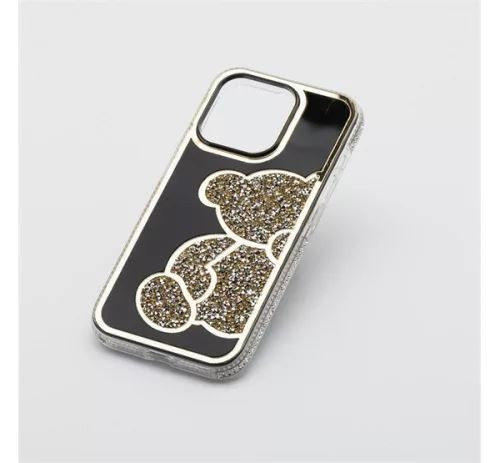  Teddy Bear iPhone 16 Pro Max csillogó köves tok fekete-aranyszínű (101229) 