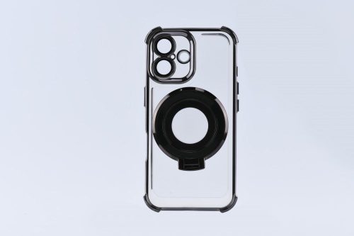  Cellect iPhone 16 Plus mágneses tok kitámasztó gyűrűvel átlátszó-fekete (CEL-MAGRIN-IPH16PBK) 