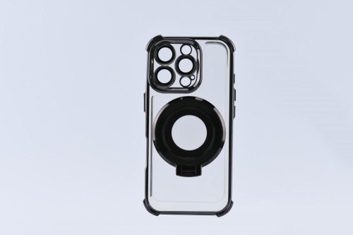  Cellect iPhone 16 Pro mágneses tok kitámasztó gyűrűvel átlátszó-fekete (CEL-MAGRIN-IPH16PRBK) 