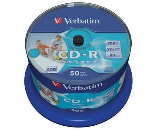  Verbatim 80'/700MB 52x nyomtatható matt felületű CD lemez hengeres 50db/csomag  (43438) 