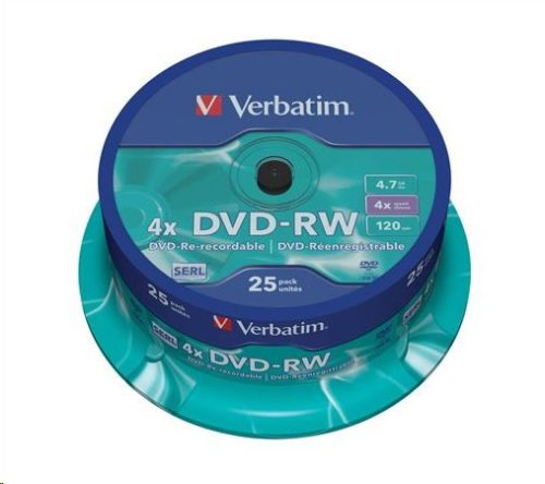  Verbatim DVD-RW 4.7GB 4X DVD lemez 25db/henger  (43639) 