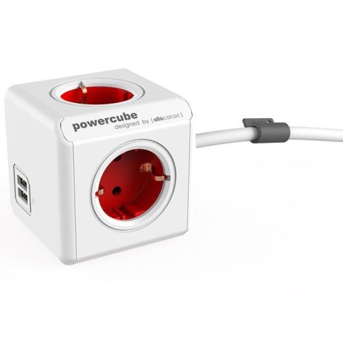  Allocacoc PowerCube Extended USB hálózati elosztó 1.5m fehér-piros  (1402RD/DEEUPC) 