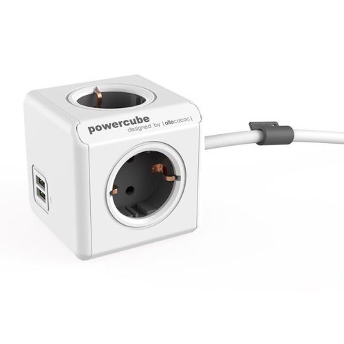  Allocacoc PowerCube Extended USB hálózati elosztó 1.5m fehér-szürke  (1402GY/DEEUPC) 