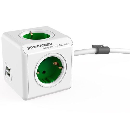  Allocacoc PowerCube Extended USB hálózati elosztó 1.5m fehér-zöld  (1402GN/DEEUPC) 