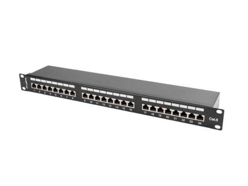  Lanberg Patch panel CAT6 UTP 24 PORT 1U 19" árnyékolt fekete (PPS6-1024-B) 