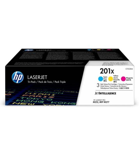  HP 201X 3 darabos nagy kapacitású LaserJet tonerkazetta ciánkék/bíbor/sárga  (CF253XM) 