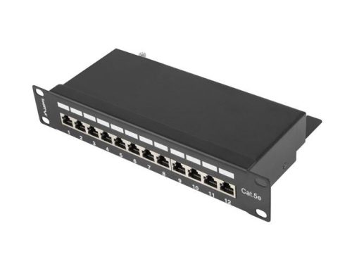  Lanberg Patch panel CAT5e 12 PORT árnyékolt 1U 10" fekete (PPF5-9012-B) 