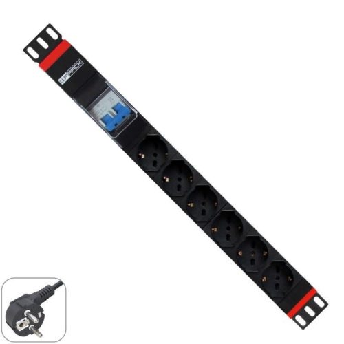  WP Rack szekrénybe szerelhető elosztó 1U 19" 6 Schuko 250V/3500W fekete  (WPN-PDU-G02-06) 