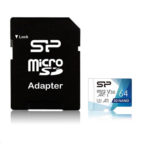  64GB microSDXC memória kártya Silicon Power Superior Pro + adapter (SP064GBSTXDU3V20AB) 