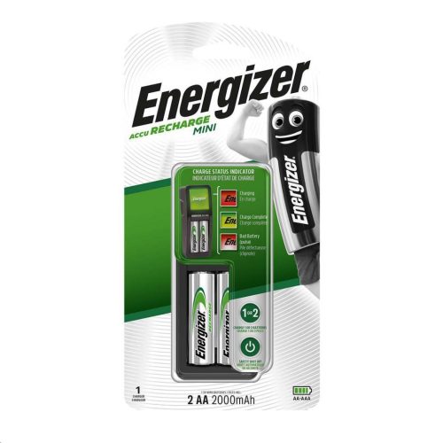  Energizer AccuRecharge Mini NiMH akkumulátor töltő + 2 db 2000mAh AA NiMH HR6 akkumulátor (53542143900) 