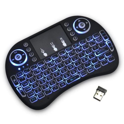 I8 Airmouse LED-es távirányító billentyűzet + egér PC, Android PlayStation Xbox kompatibilis,háttérvilágítással