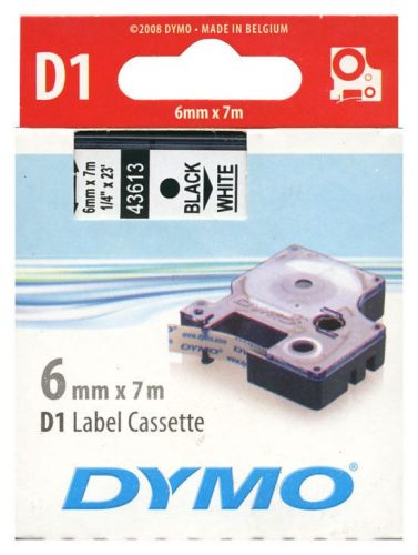  DYMO "D1" Feliratozógép kazetta 6 mm x 7 m fekete-fehér (S0720780) 