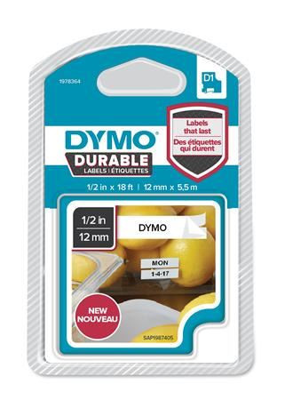  DYMO "D1" feliratozógép szalag 12 mm x 5.5 m fehér-fekete (GD1978364) 