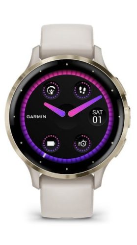  Garmin Venu 3S okosóra francia szürke-krémarany, bőr és szilikon szíjjal (010-02785-55) 