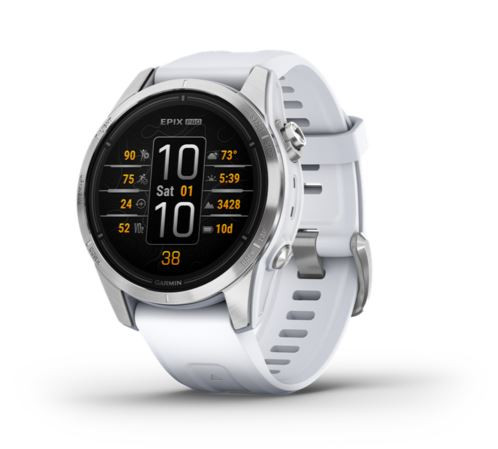  Garmin Epix Pro (Gen 2) okosóra 42 mm, ezüst, fehérkő szilikon szíjjal (010-02802-01) 