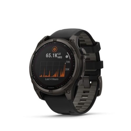  Garmin Ffenix 8 47mm SOLAR Sapphire, karbonszürke DLC Titanium, fekete/sötétszürke szilikon szíjjal (ED XD) (010-02906-11) 