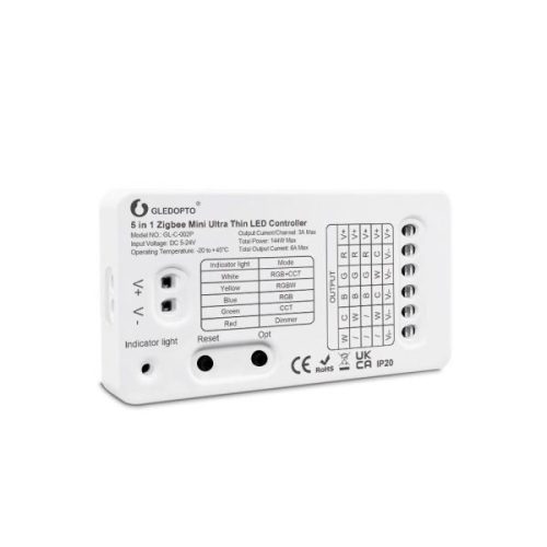  Gledopto GL-C-002P (6A), Zigbee Pro 5-az-1-ben Mini LED vezérlés (Zigbee+RF) 5V-24V DC, 6A (GLE-REL-C002P-6A) 