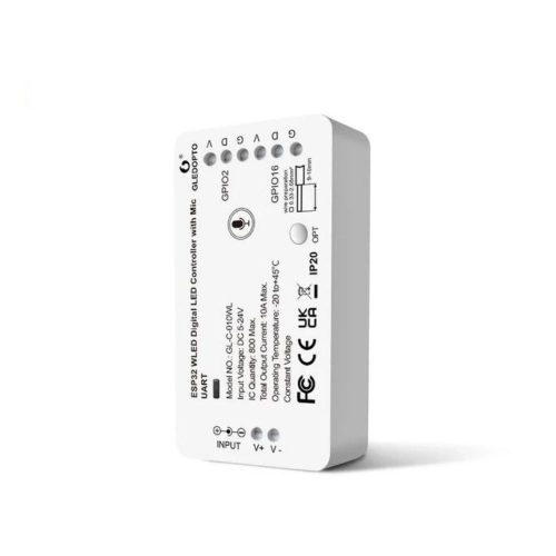  Gledopto GL-C-010WL Wi-Fi-s LED vezérlés, 5V-24V DC, WLED firmware-rel, mikrofonnal (GLE-REL-C010WL) 