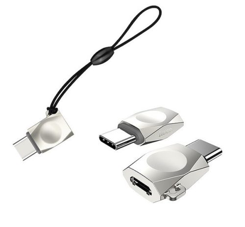  HOCO UA8 adapter microUSB - Type-C, (adatátvitelhez, kulcstartóra helyezhető, OTG) EZÜST (UA8) 