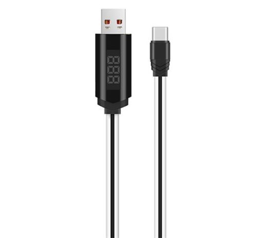  HOCO U29 adatátvitel kábel és töltő (USB - Type-C, gyorstöltés támogatás, 100cm, törésgátló, LED kijelző) FEHÉR (U29_TYPE-C_W) 