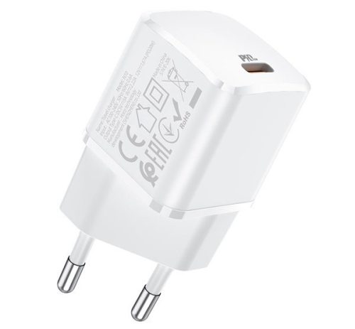  HOCO N10 STARTER hálózati töltő Type-C aljzat (5V / 3000mA, 20W, PD gyorstöltés támogatás, QC 3.0) FEHÉR (N10) 