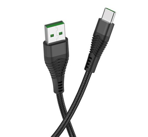  HOCO U53 adatkábel és töltő (USB - Type-C, gyorstöltés támogatás, cipőfűző minta, 120cm, törésgátló) FEKETE (U53_TYPE-C_B) 