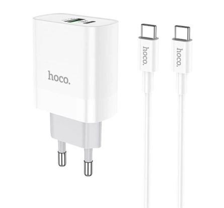  Hoco C80A Rapido hálózati töltő adapter PD20W / QC3.0 + USB-C - USB-C kábel fehér (C80A_PD20W_CC) 