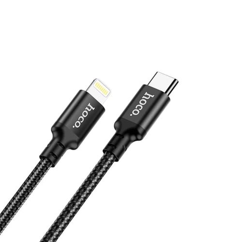  HOCO X14 adatátviteli kábel és töltő (USB-C - lightning 8pin, gyorstöltés támogatás, 300cm, cipőfűző minta) FEKETE (X14_LIGHTNING_B) 