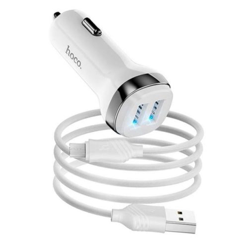  HOCO Z40 autós töltő 2 USB aljzat (5V / 2400mA, gyorstöltés támogatás, LED jelzés + microUSB kábel) fehér (Z40_MICRO_W) 