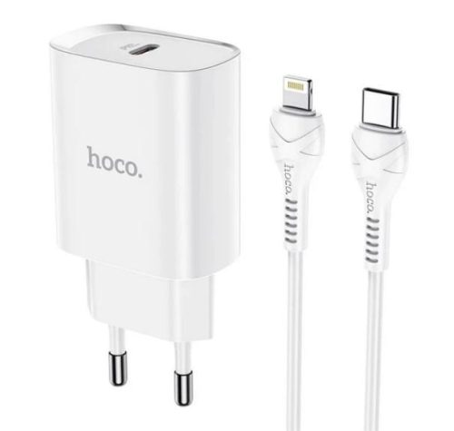  HOCO N14 hálózati töltő USB-C aljzat (5V/3A, 20W, PD gyorstöltő + lightning kábel) fehér (N14_TYPEC_L_W) 