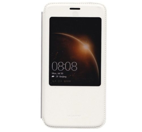  HUAWEI tok álló, bőr hatású (FLIP, oldalra nyíló, Smart View Cover) FEHÉR [Huawei G8] 