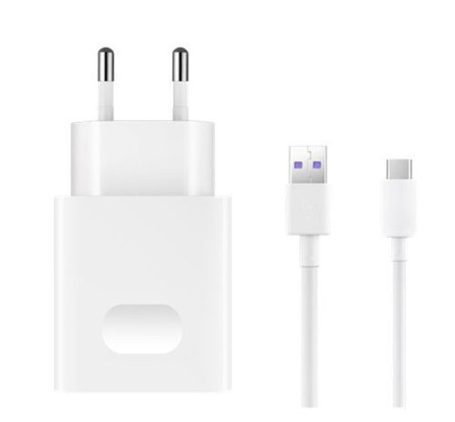  HUAWEI hálózati töltő USB aljzat (5V / 2000mA, 10W, gyorstöltés támogatás + Type-C kábel) FEHÉR (AP81 / HW-050450E00) 