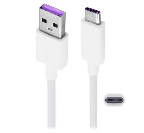  HUAWEI AP71 adatkábel és töltő (USB - Type-C, 5A, gyorstöltés támogatás, 100cm) FEHÉR (AP71 / HL1289_B) 