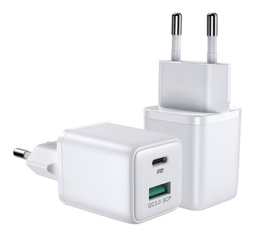  JOYROOM hálózati töltő USB/Type-C aljzat (5V / 3000 mA, 30W, túlmelegedés védelem, PD gyorstöltés támogatás) FEHÉR (L-QP303) 