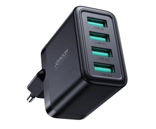  JOYROOM hálózati töltő 4xUSB-A aljzat (5V / 4.8A, gyorstöltés támogatás) fekete (JR-TCN03) 