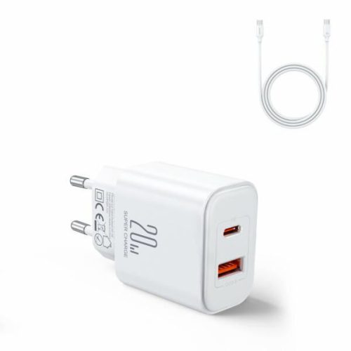  JOYROOM TCF05 USB-A/USB-C hálózati töltő 20W + USB-C kábel fehér 