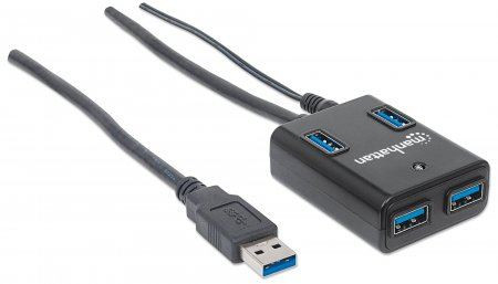  Manhattan USB 3.0 aktív Hub 4 portos fekete (162302) 