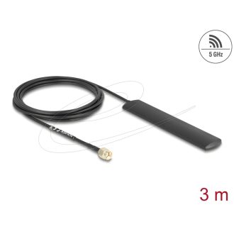   Delock WiFi 5,8 GHz Antenna RP-SMA-dugó 3 dBi mindenirányban, csatlakozó kábellel (RG-174, 3 m), fekete, öntapadós (10035)
